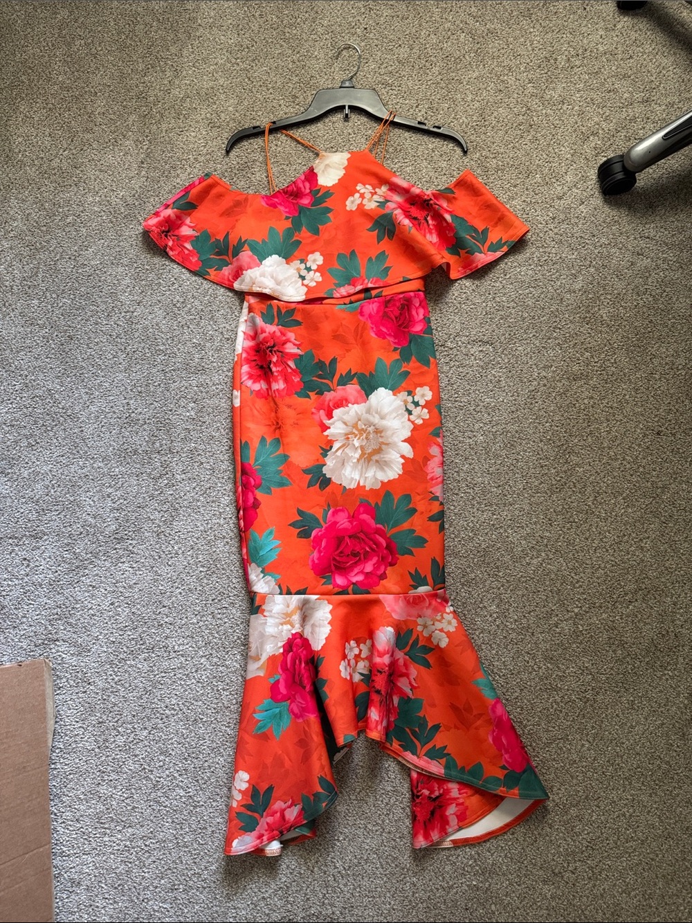 ASOS Orange Floral Off-Shoulder Midi Dress